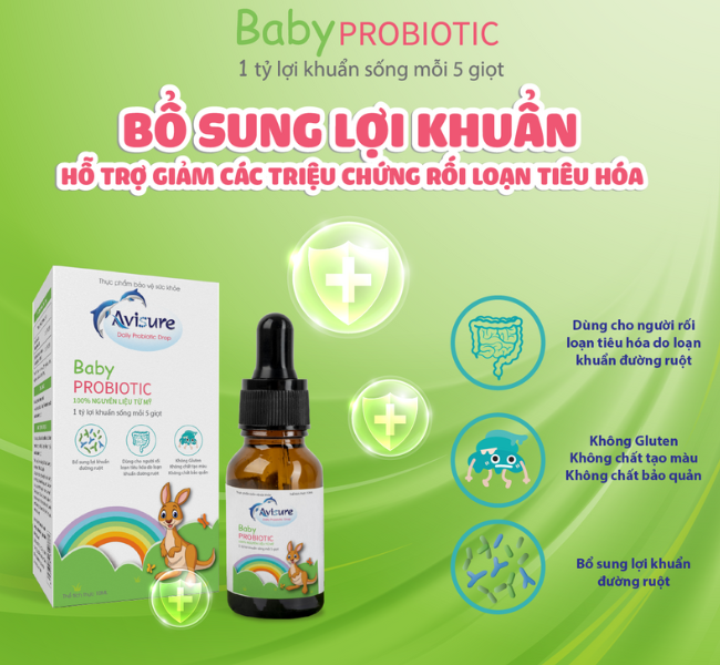 Avisure baby probiotic men vi sinh bổ sung 1 tỷ lợi khuẩn sống/mỗi 5 giọt